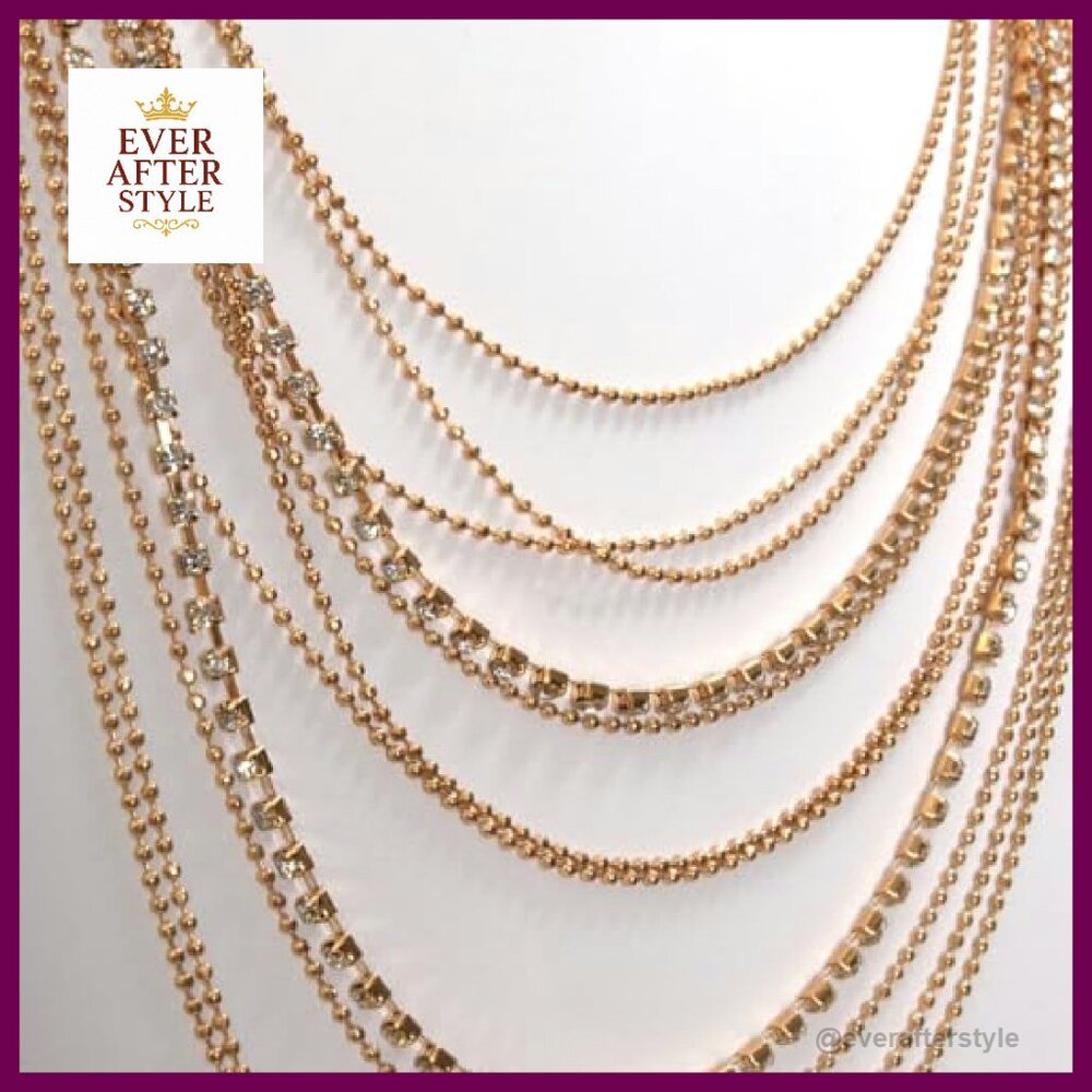 Simulated Diamond Statement Necklace Layered Wate… - image 4